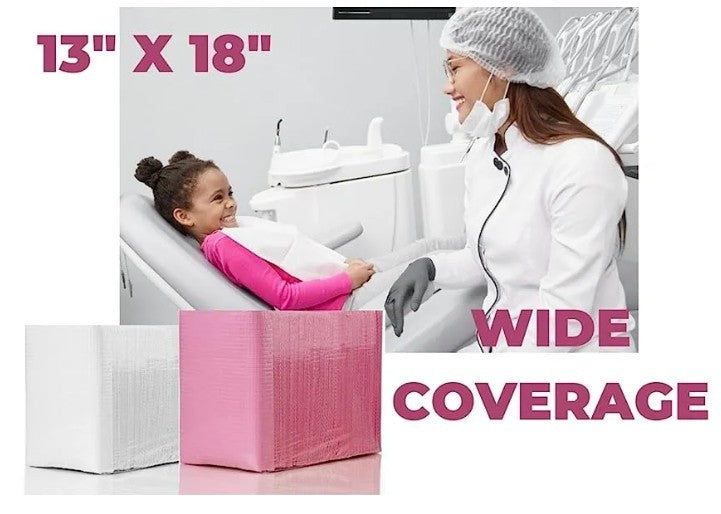 Dental Patient Bibs: 3-ply, 13x18, absorbent, waterproof for wide coverage during dental procedures.