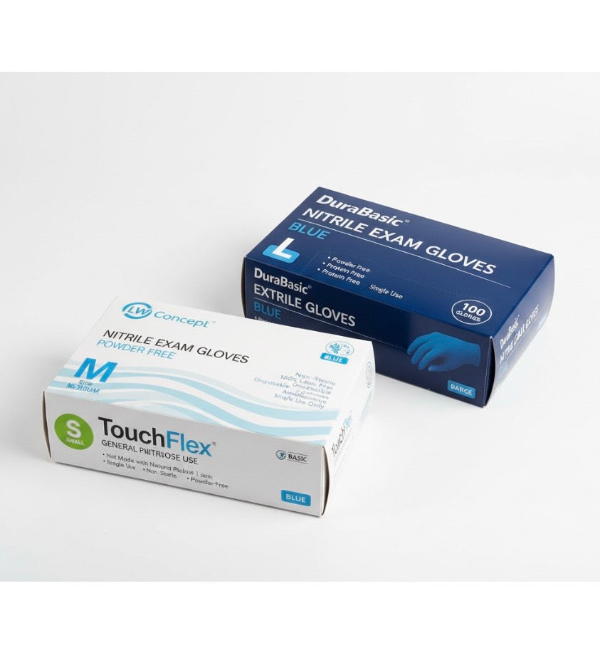 Blue Powder-Free Nitrile Gloves – 100 Gloves per Box (Sizes L, M &amp; S)