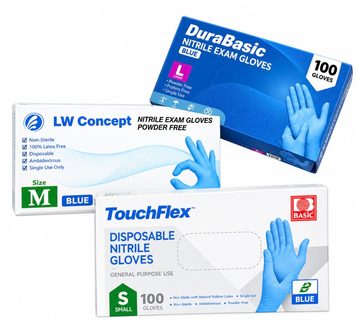 Blue Powder-Free Nitrile Gloves – 100 Gloves per Box (Sizes L, M &amp; S)