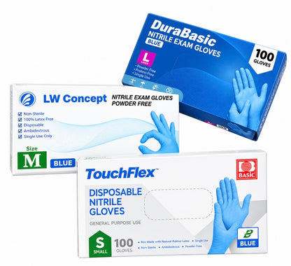 Blue Powder-Free Nitrile Gloves – 100 Gloves per Box (Sizes L, M &amp; S)