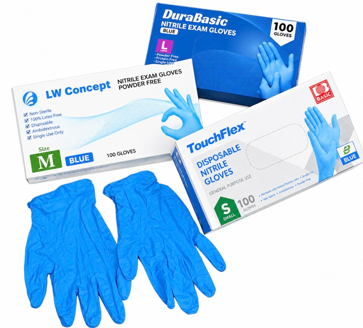 Blue Powder-Free Nitrile Gloves – 100 Gloves per Box (Sizes L, M &amp; S)