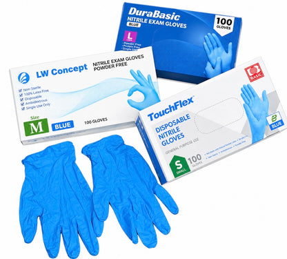 Blue Powder-Free Nitrile Gloves – 100 Gloves per Box (Sizes L, M &amp; S)