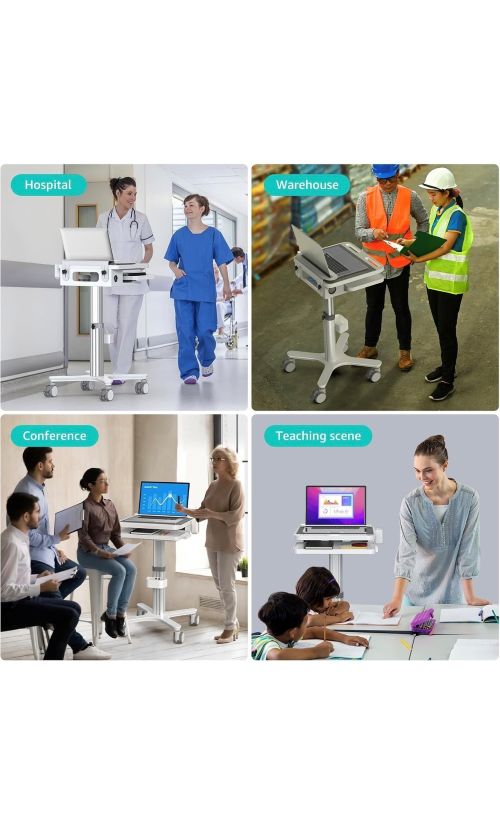 Mobile Dental Workstation Cart – Height Adjustable with Oral Scanner Holder &amp; Laptop Tray
