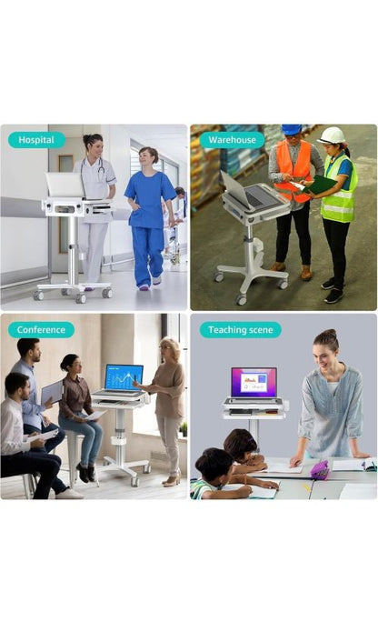 Mobile Dental Workstation Cart – Height Adjustable with Oral Scanner Holder &amp; Laptop Tray