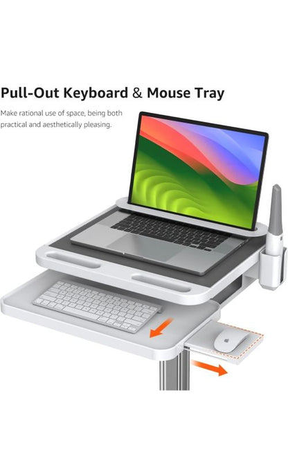 Mobile Dental Workstation Cart – Height Adjustable with Oral Scanner Holder &amp; Laptop Tray